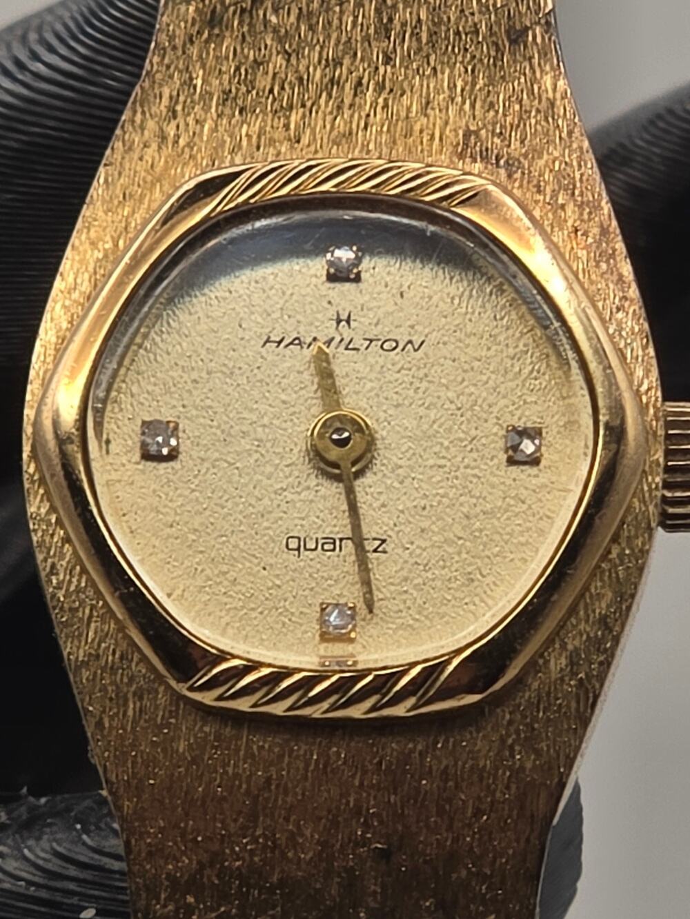 Hamilton Quartz Watch Gold Tone Diamond Markers